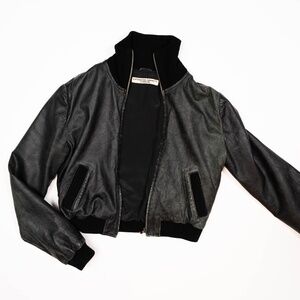Katharine Hamnett Cropped Black Leather Jacket Size M-L